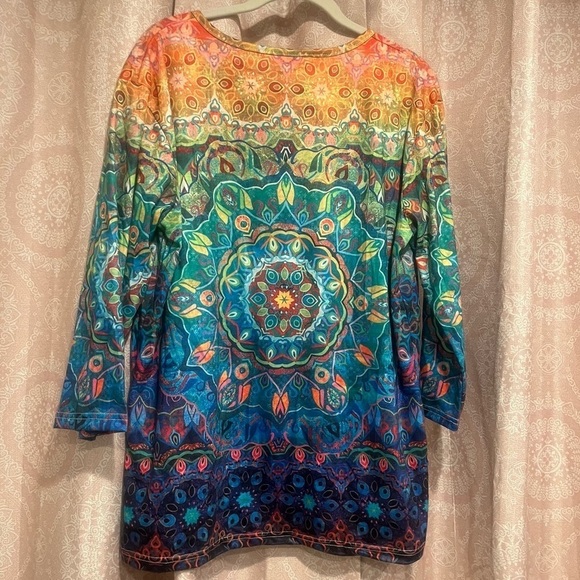 Mandala Patternβ All Over Print Quarter Sleeve Shirt Half Cork Button Up Size L - Picture 2 of 8